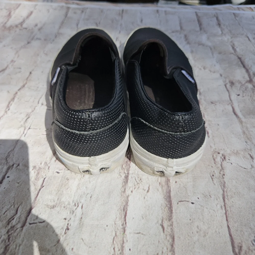 VANS Unisex Black Skater Leather Slip on‎ Sneakers/Shoes Women 9/ Mens 7.5
